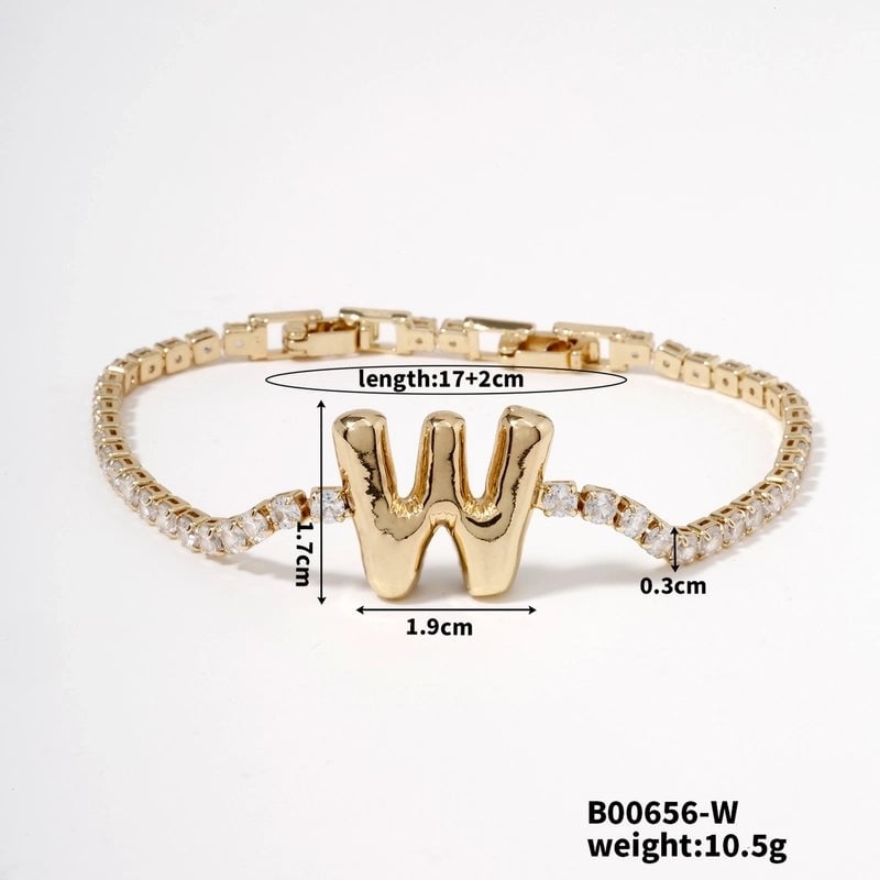 304 Stainless Steel Copper K Gold Plated Minimalist Classic Style Plating Inlay Letter Zircon Bracelets