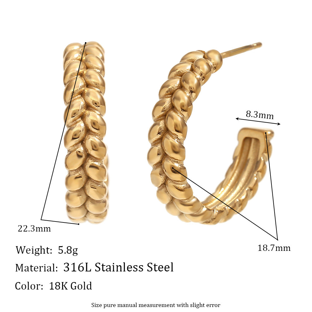 Fashion Niche Simple Retro Earrings Stainless Steel Plated 18K Gold Casting Micro-Inlaid Wave Earrings For Women