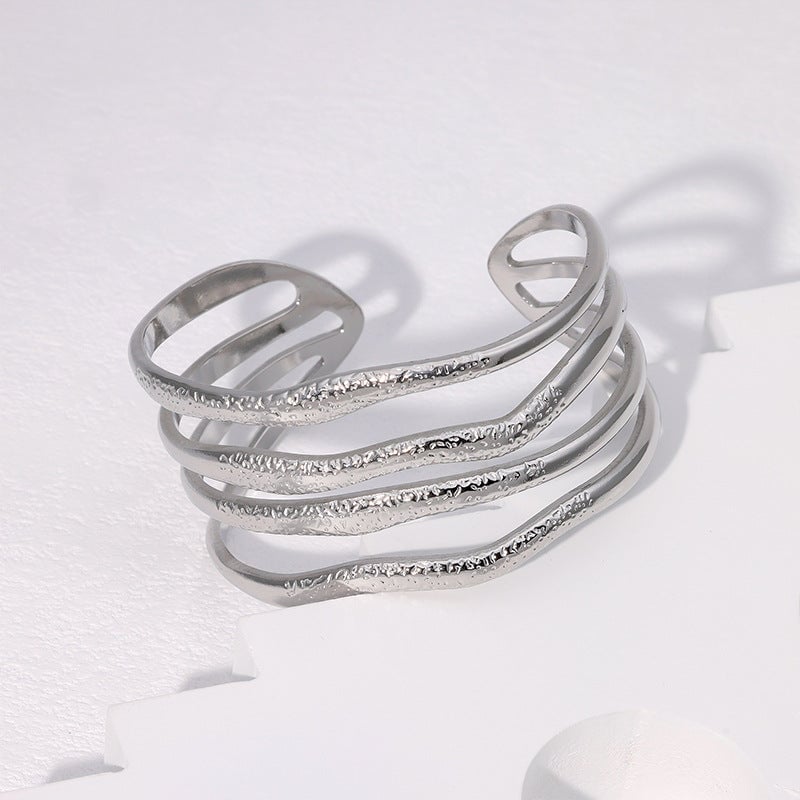 Personality Exaggerated Wide Bracelet Gold-Plated Retro Geometric Irregular Stainless Steel Bracelet For Women