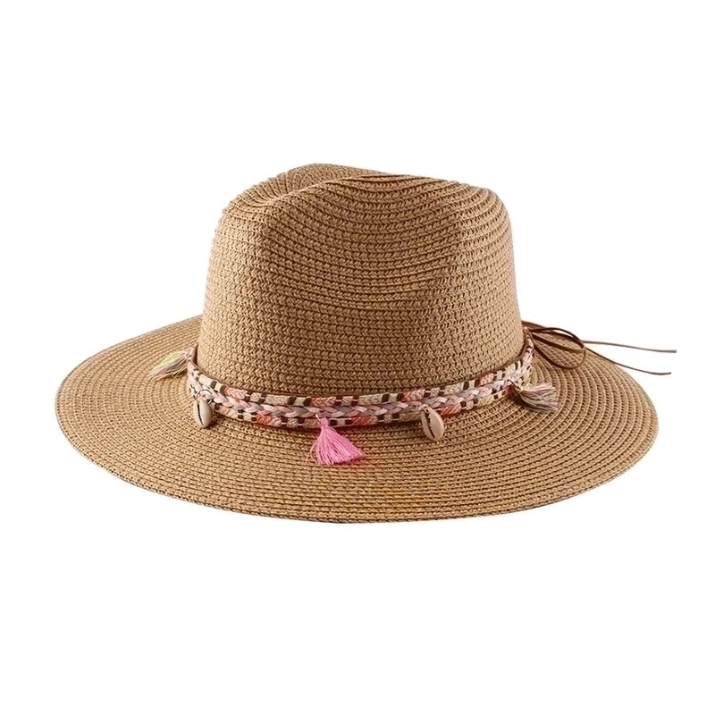 Unisex Retro Tassel Solid Color Fabric Shell Flat Eaves Fedora Hat
