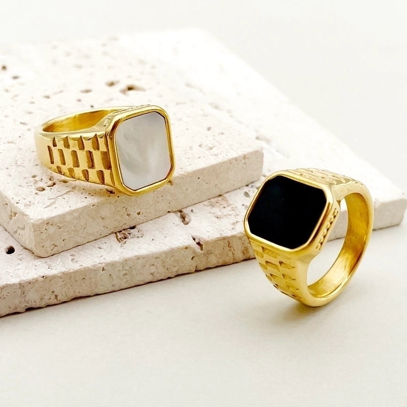 304 Stainless Steel 14K Gold Plated Glam Vintage Style Plating Inlay Square Shell Rings