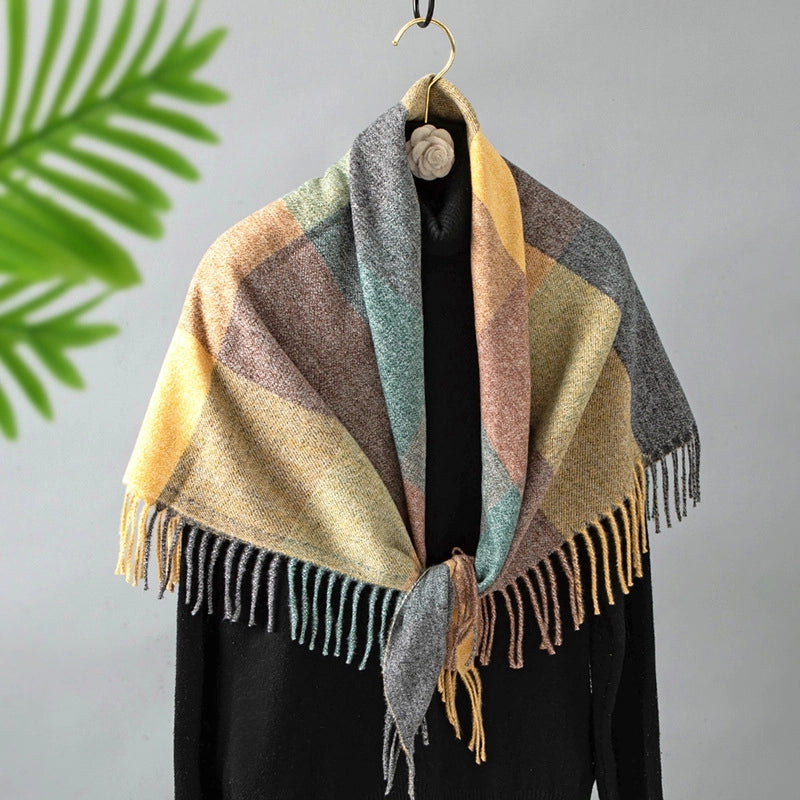 Women's Retro Lattice Polyester Tassel Scarf
