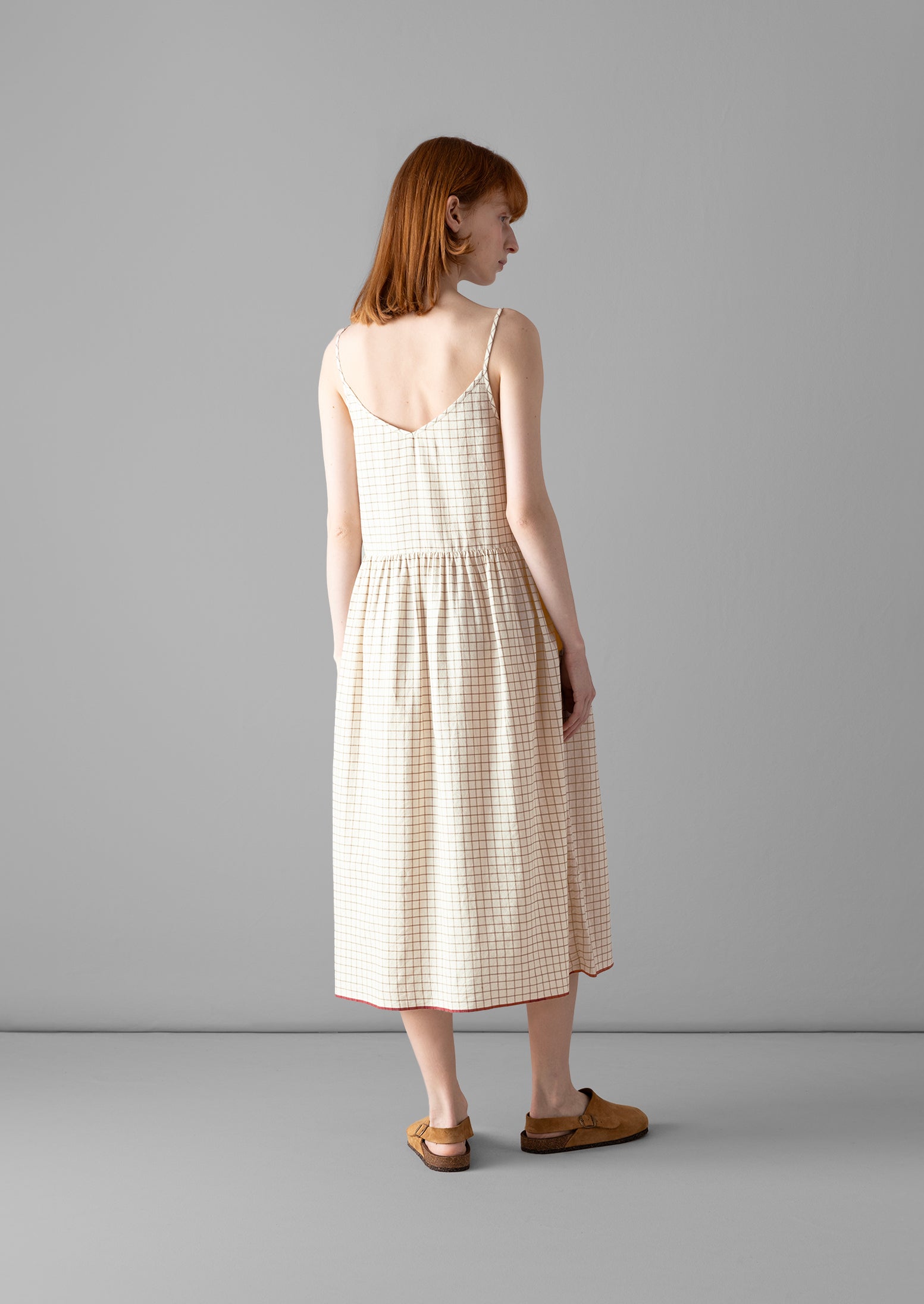 Hand Woven Check Mulmul Lounge Dress | Sand