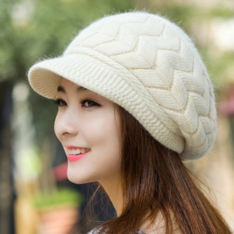 2 Pieces Women's Elegant Basic Minimalist Solid Color Curved Eaves Wool Cap Beret Hat