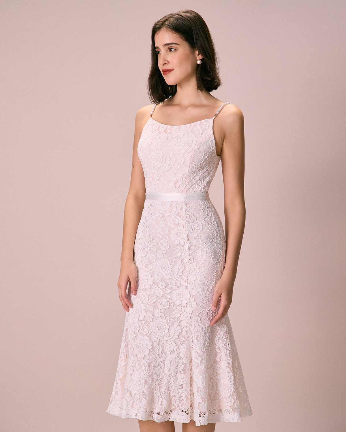 The White Floral Lace Mermaid Midi Dress