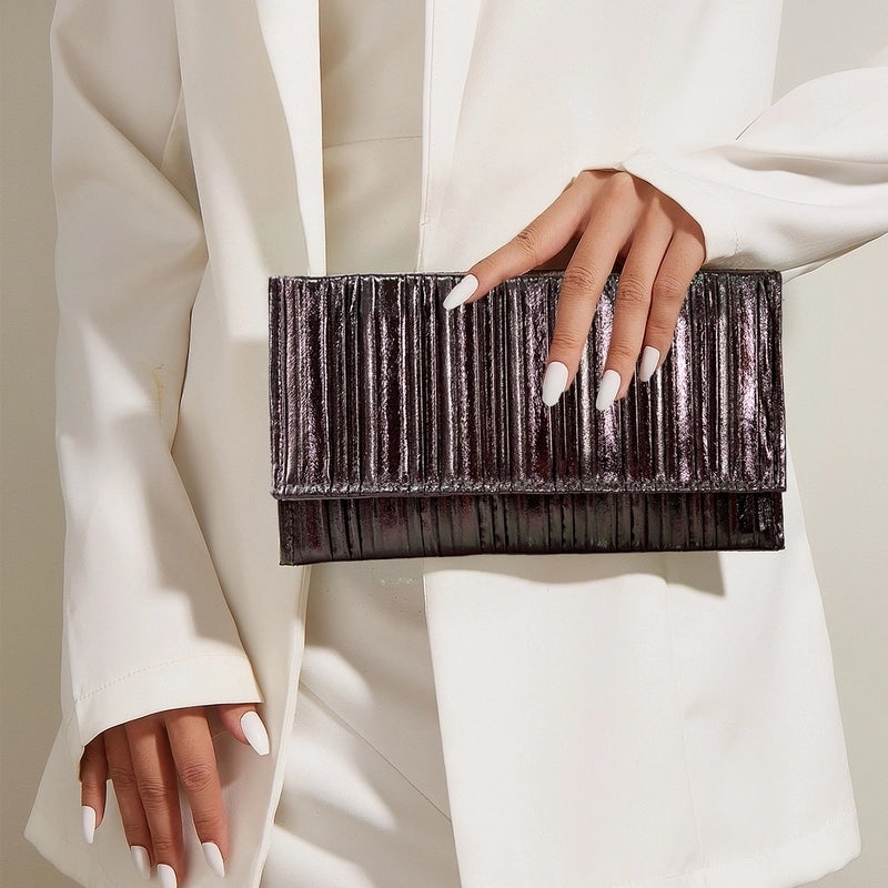 Gold Silver Black Pu Leather Solid Color Square Evening Bags