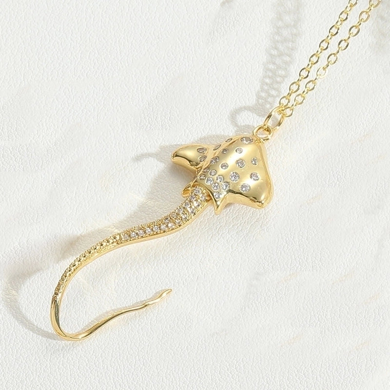 Copper 14K Gold Plated Vintage Style Minimalist Plating Inlay Butterfly Zircon Pendant Necklace
