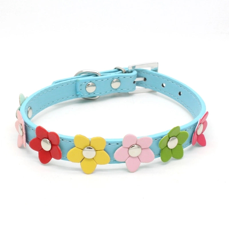 Pu Pet Collar Colorful Flowers Dog Traction Rope A Row Of Small Flower Dog Collar Pet Supplies Dog Leash Foreign Trade