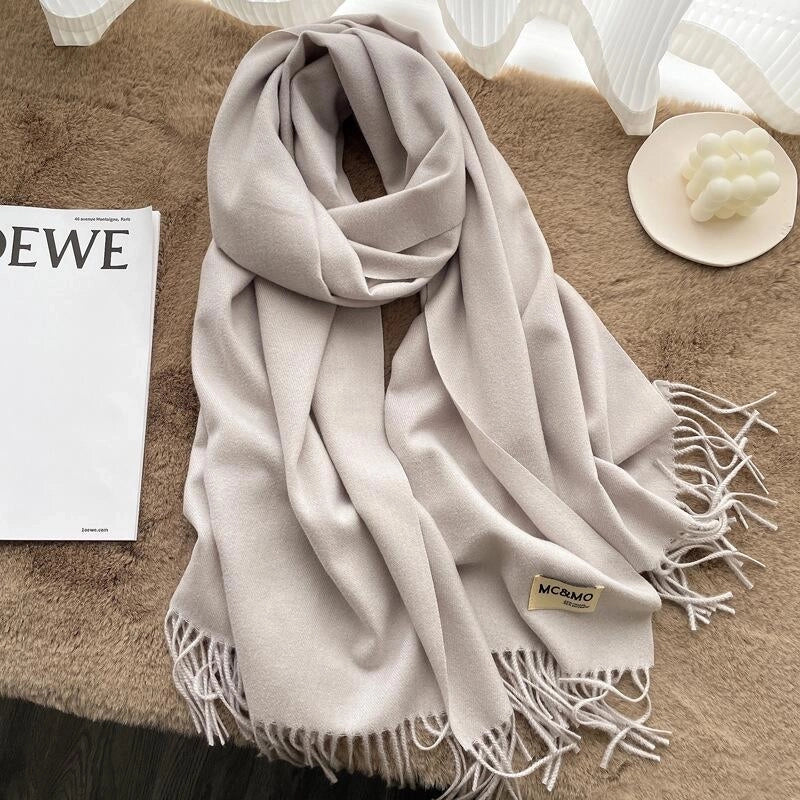 D Cashmere Scarf Solid Color Tassel Shawl Long Couple Warm Imitation Cashmere Scarf Shawl