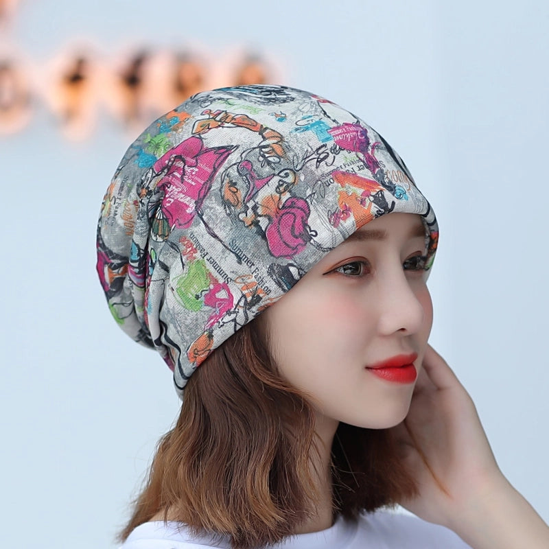 Printed Thin Hat Women's Pullover Hat Breathable Sparkling Toe Heap Moon Hat Headscarf Outdoor Hat