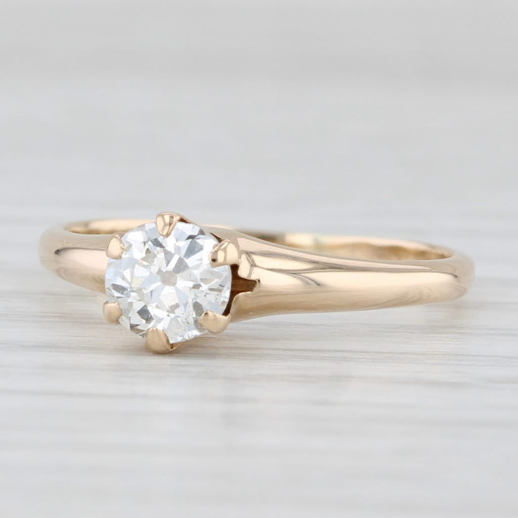 Antique 0.58ct Old European Diamond Solitaire Engagement Ring 14k Gold Size 7.75