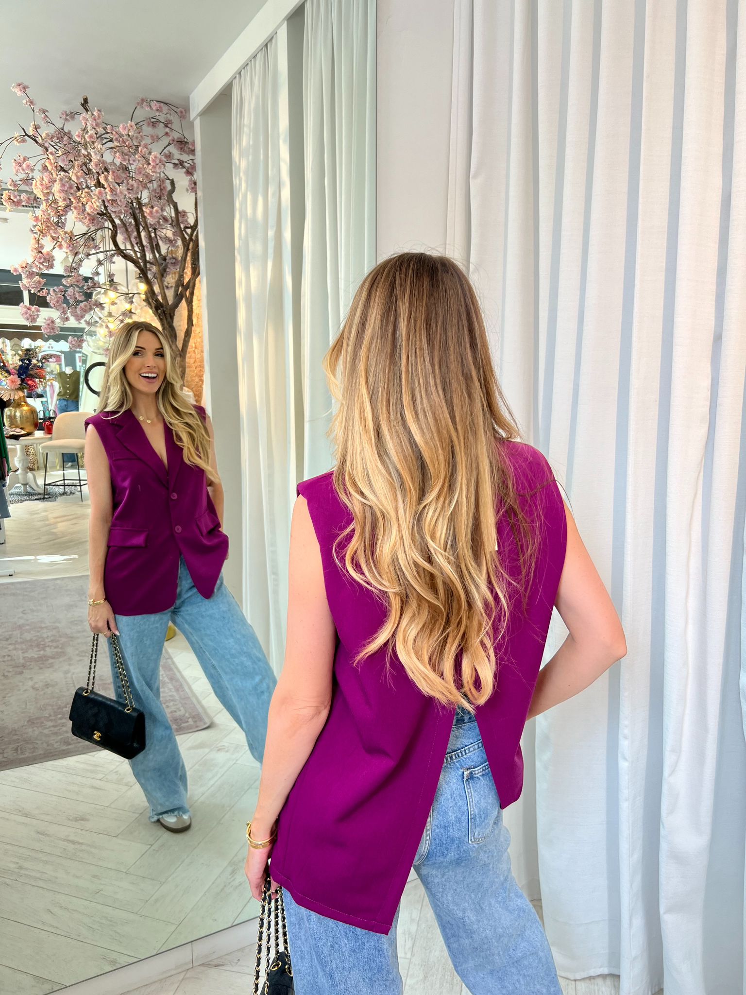 Celina gilet open back purple