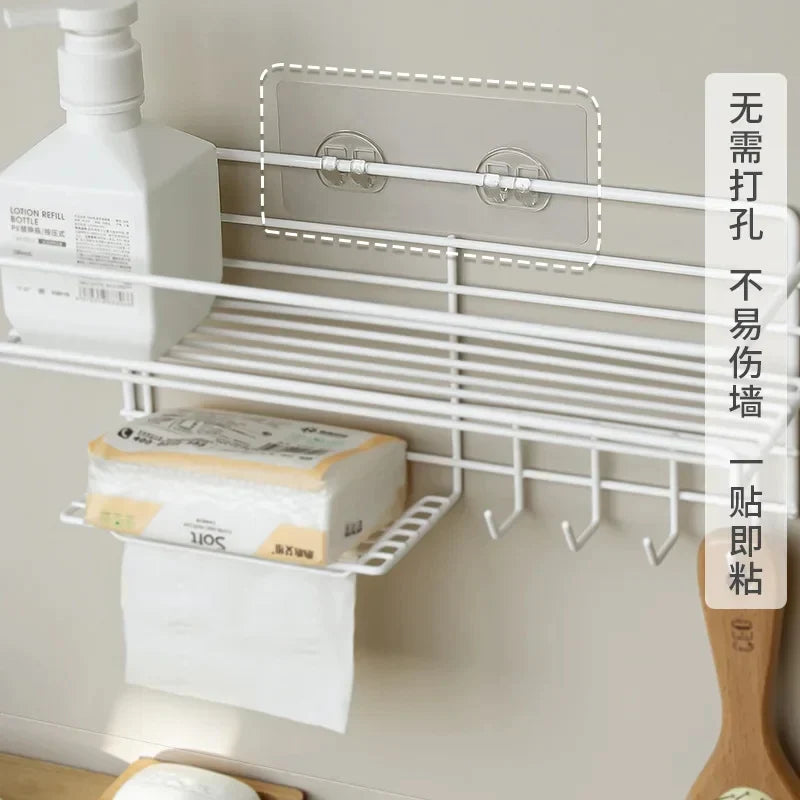 Bathroom Storage Shelf with Hooks and Soap Dish