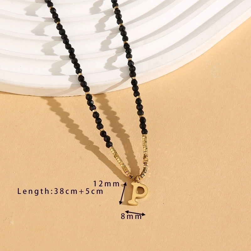 Casual Letter 304 Stainless Steel 18K Gold Plated Beaded Pendant Necklace