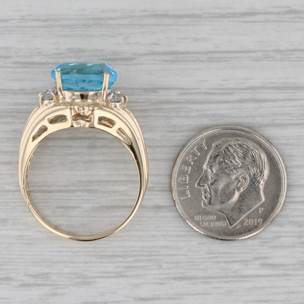 3.39ctw Oval Blue Topaz Diamond Ring 10k Yellow Gold Size 7