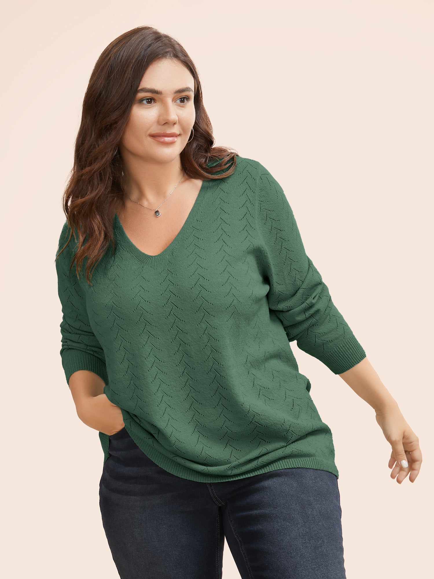 Texture V Neck Lightweight Pullover