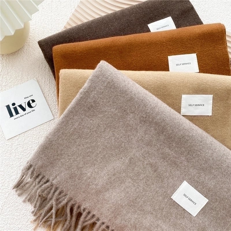 Pure Color Scarf Winter Student  Fashion Thick Warm Dual-use Shawl Cute Imitation Cashmere Scarf