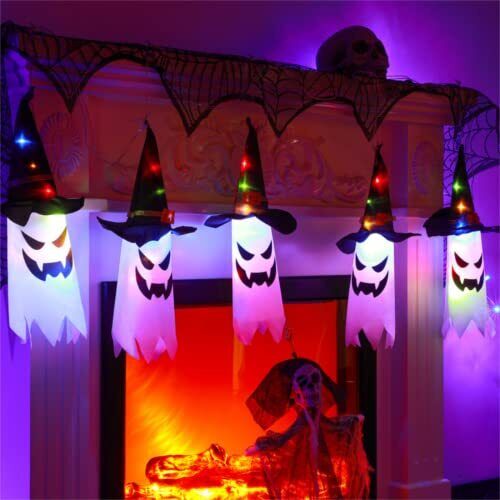 👻Glowing Ghost Witch Hat Halloween Decorations - Outdoor Hanging Lighted Decor