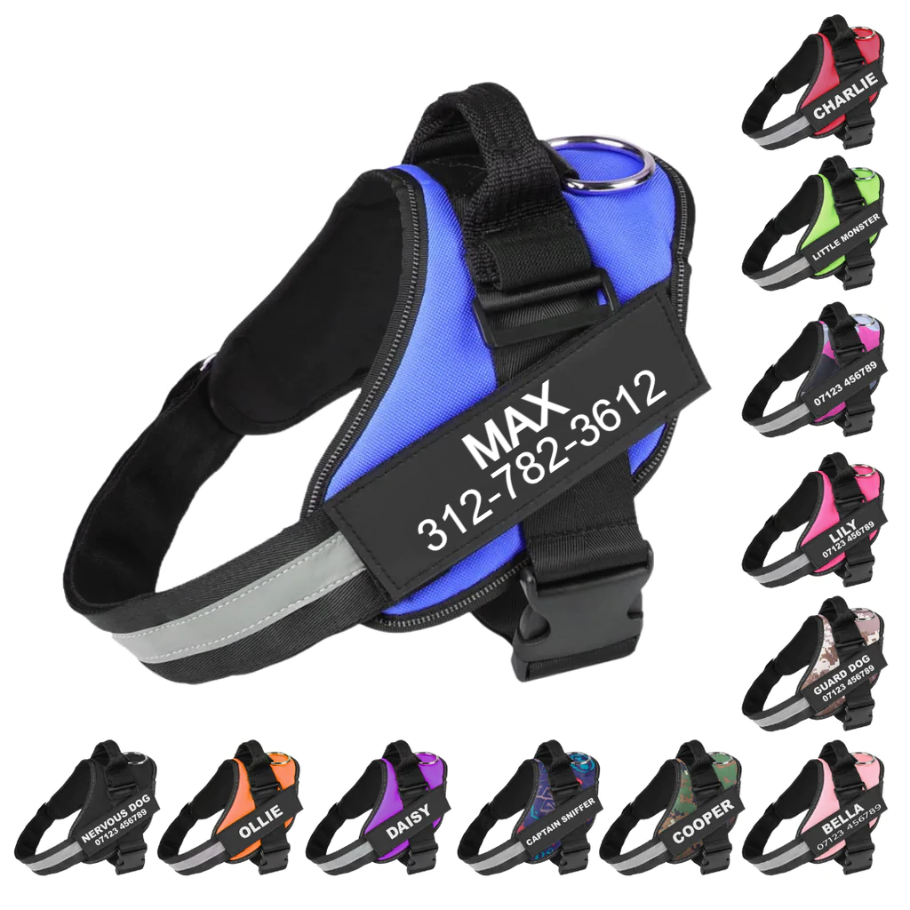 Custom No Pull Dog Harness with Name and Phone Number. Heavy Duty Personalized Pet Vest
