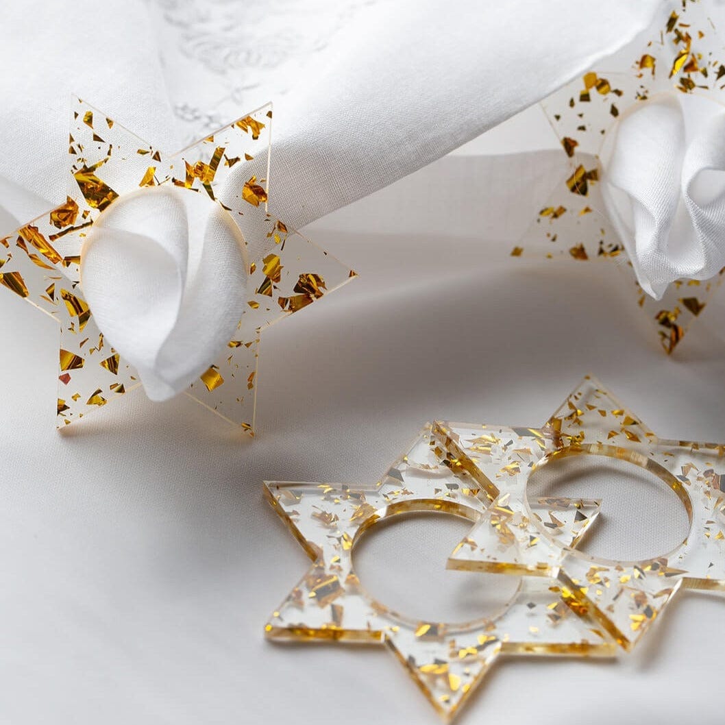 Magen David Napkin Rings - Gold Fleck - Set of 4