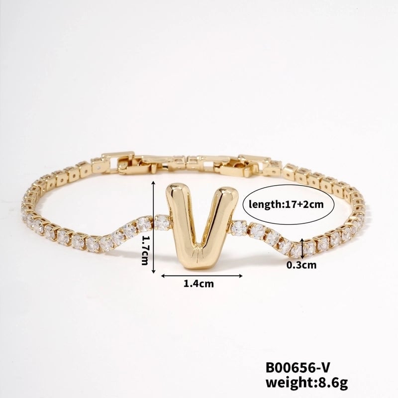 304 Stainless Steel Copper K Gold Plated Minimalist Classic Style Plating Inlay Letter Zircon Bracelets