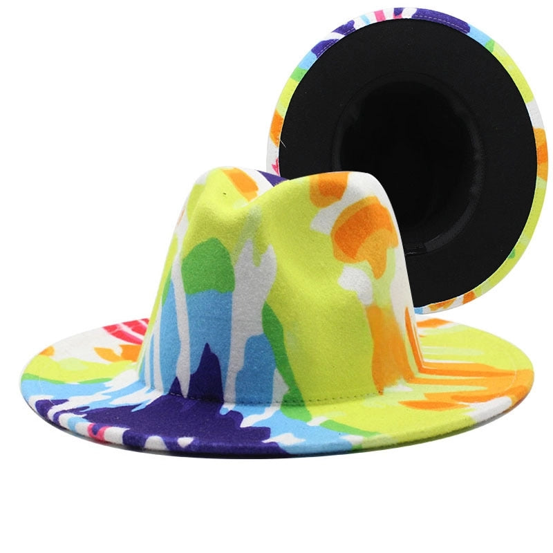 New Graffiti Printed Large Brim Wool Felt Hat Men's And Women's Spring And Autumn Pattern Topper Hat New Jazz Hat