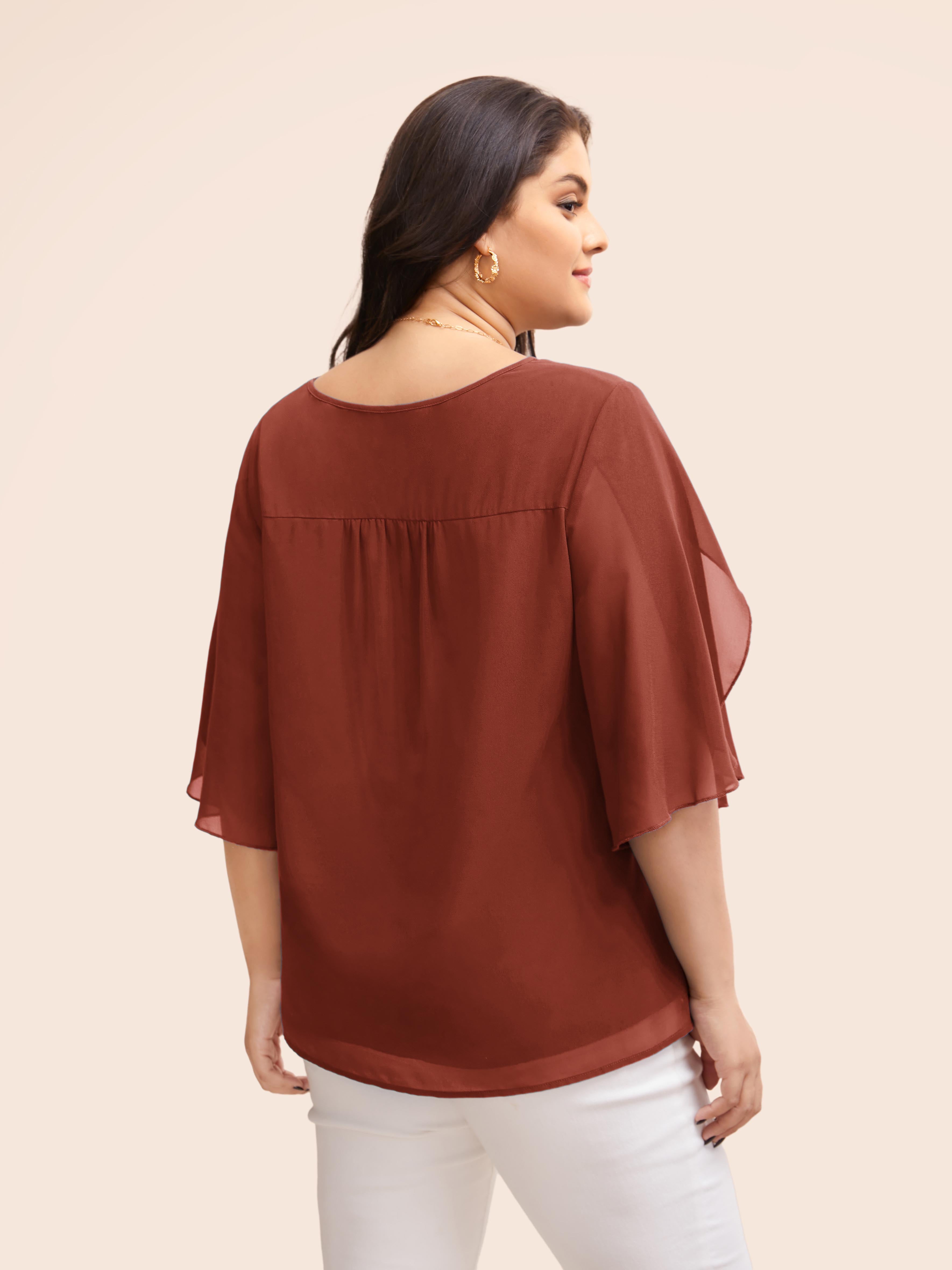 Chiffon Gathered Petal Sleeve Blouse