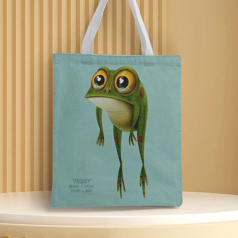 Women's Canvas Cartoon Frog Basic Classic Style Square Open Canvas Bag