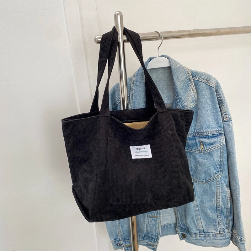 Women's Vintage Style Solid Color Corduroy Shopping Bags