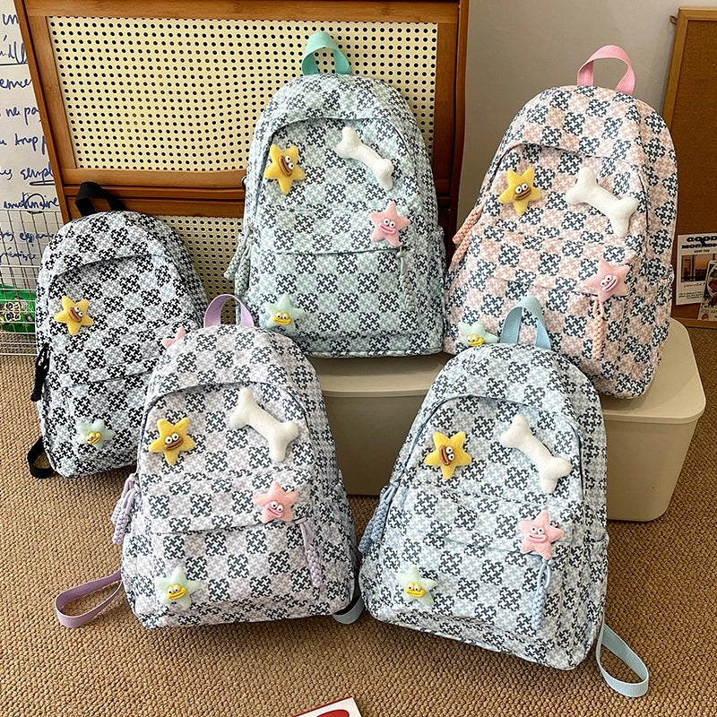 Women's Oxford Cloth Color Block Cute Square Zipper Fashion Backpack