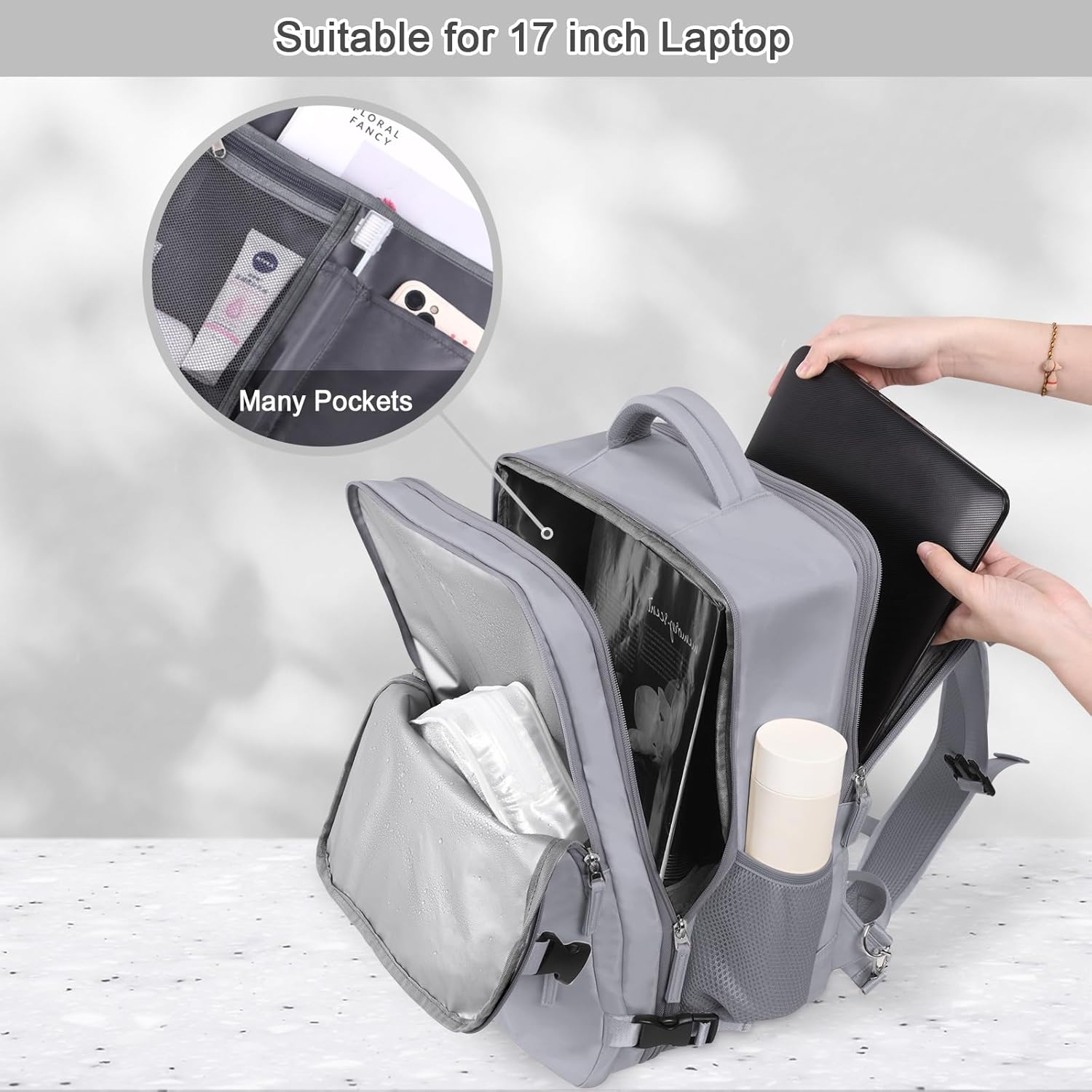 Large Travel Backpack for Women Men, Expandable 40L Carry On Backpack, 17 Inch Laptop Backpack College Bookbag, Waterproof Travel bag as Person Item Flight Approved