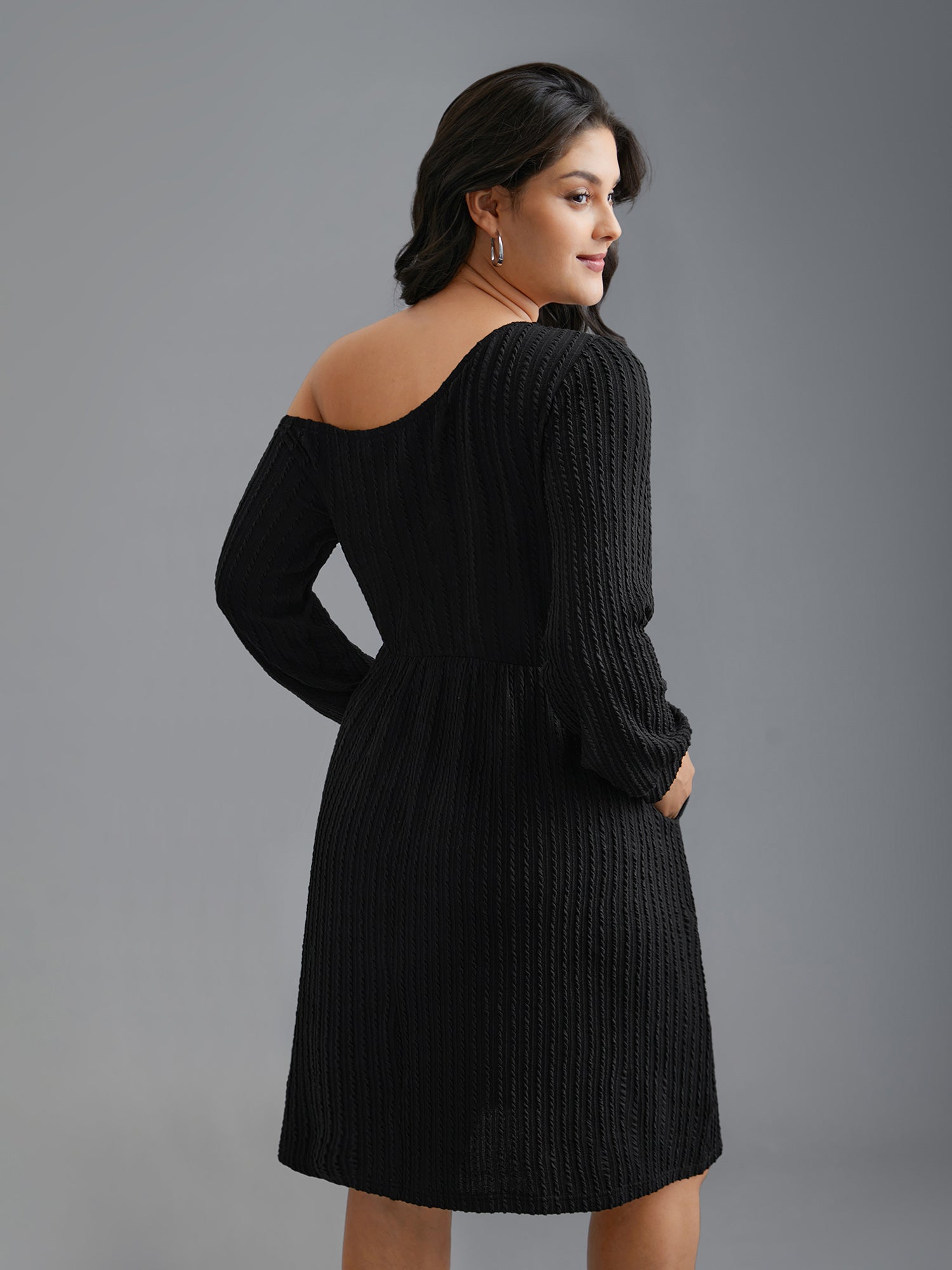 One Shoulder Plain Textured Dress