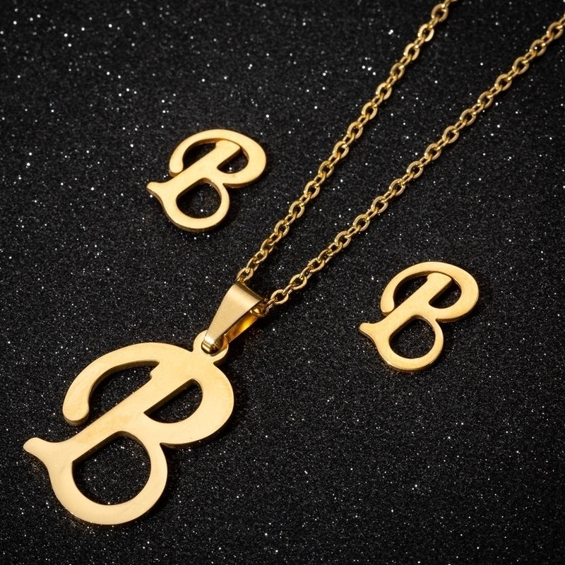Women's Fashion Minimalist Letter Stainless Steel Pendant Necklace Ear Studs Plating Jewelry Sets