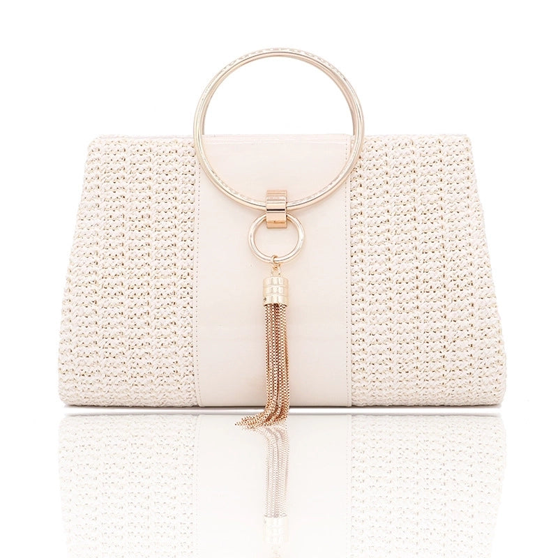 White Yellow Linen Solid Color Ornament Square Evening Bags