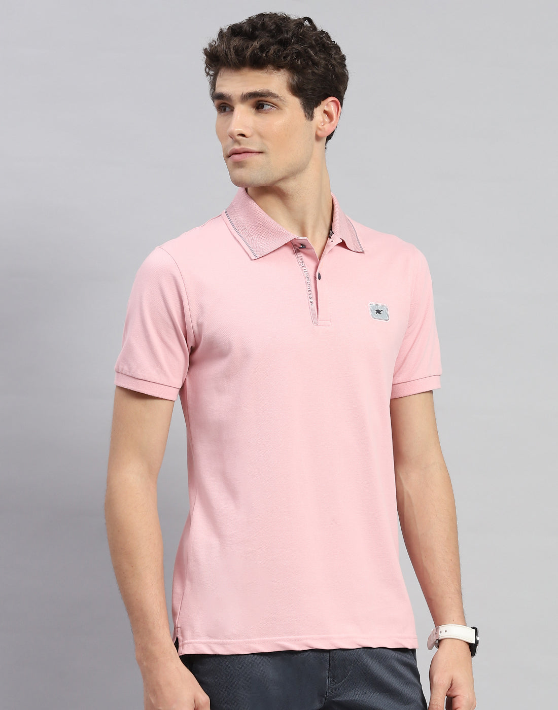 Men Pink Solid Polo Collar Half Sleeve T-Shirt