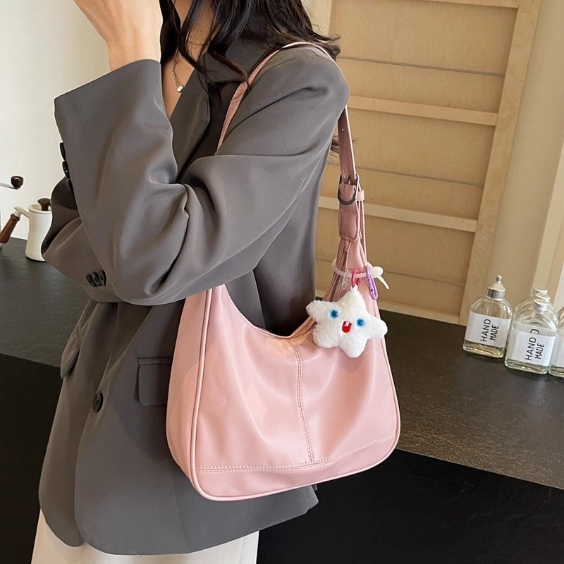 Women's Medium Pu Leather Solid Color Basic Classic Style Sewing Thread Zipper Underarm Bag