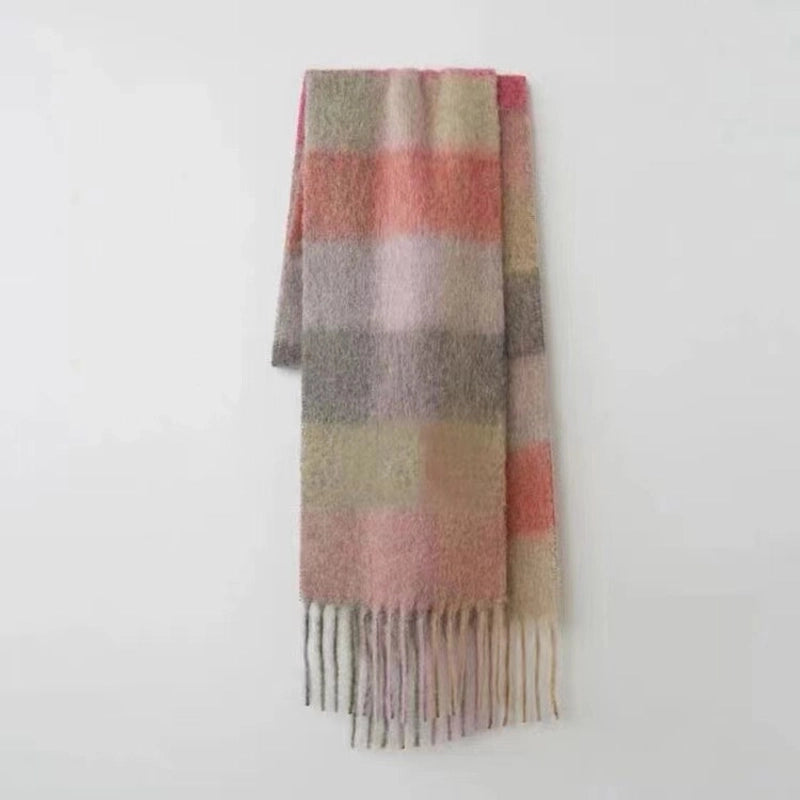 Plaid Tassel Scarf Women's Autumn And Winter Rainbow Brand Color-matching Imitation Cashmere Mahair Shawl Thickened Scarf