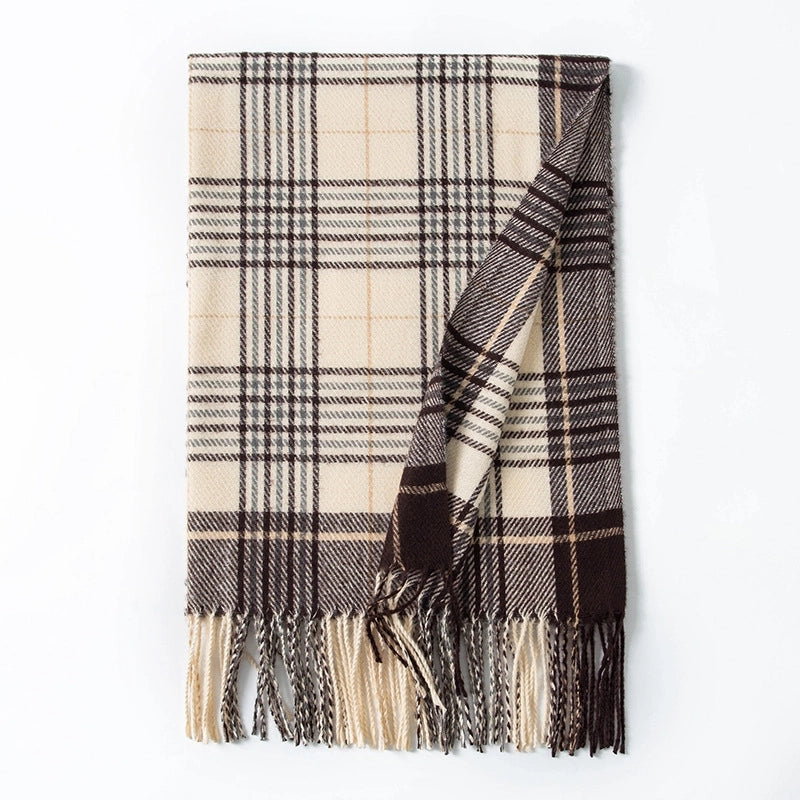 Women's Elegant British Style Plaid Imitation Cashmere Tassel Scarf