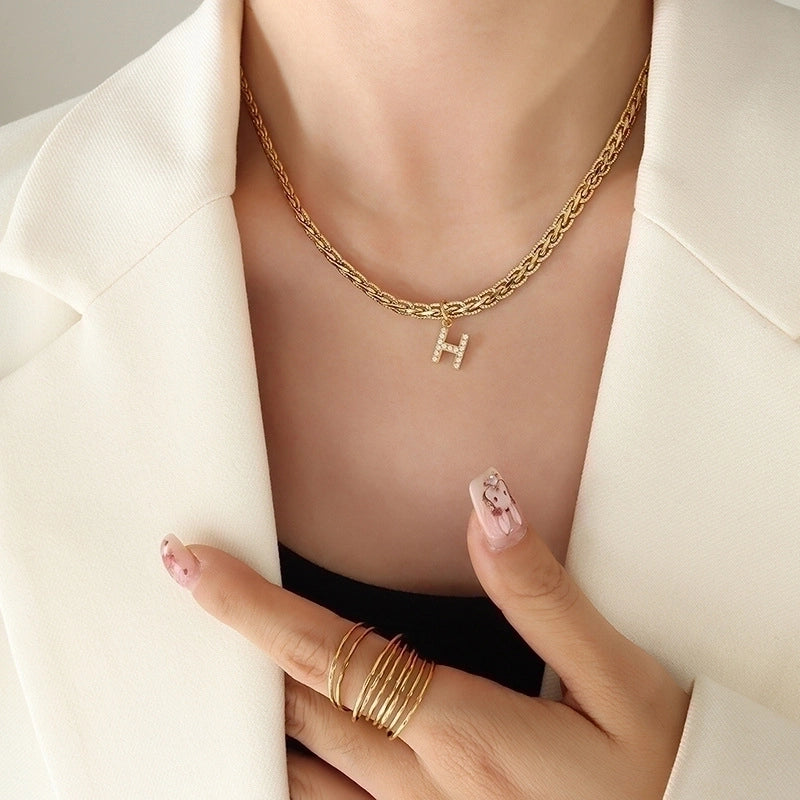 Fashion Letter 304 Stainless Steel Copper Zircon 18K Gold Plated Plating Pendant Necklace