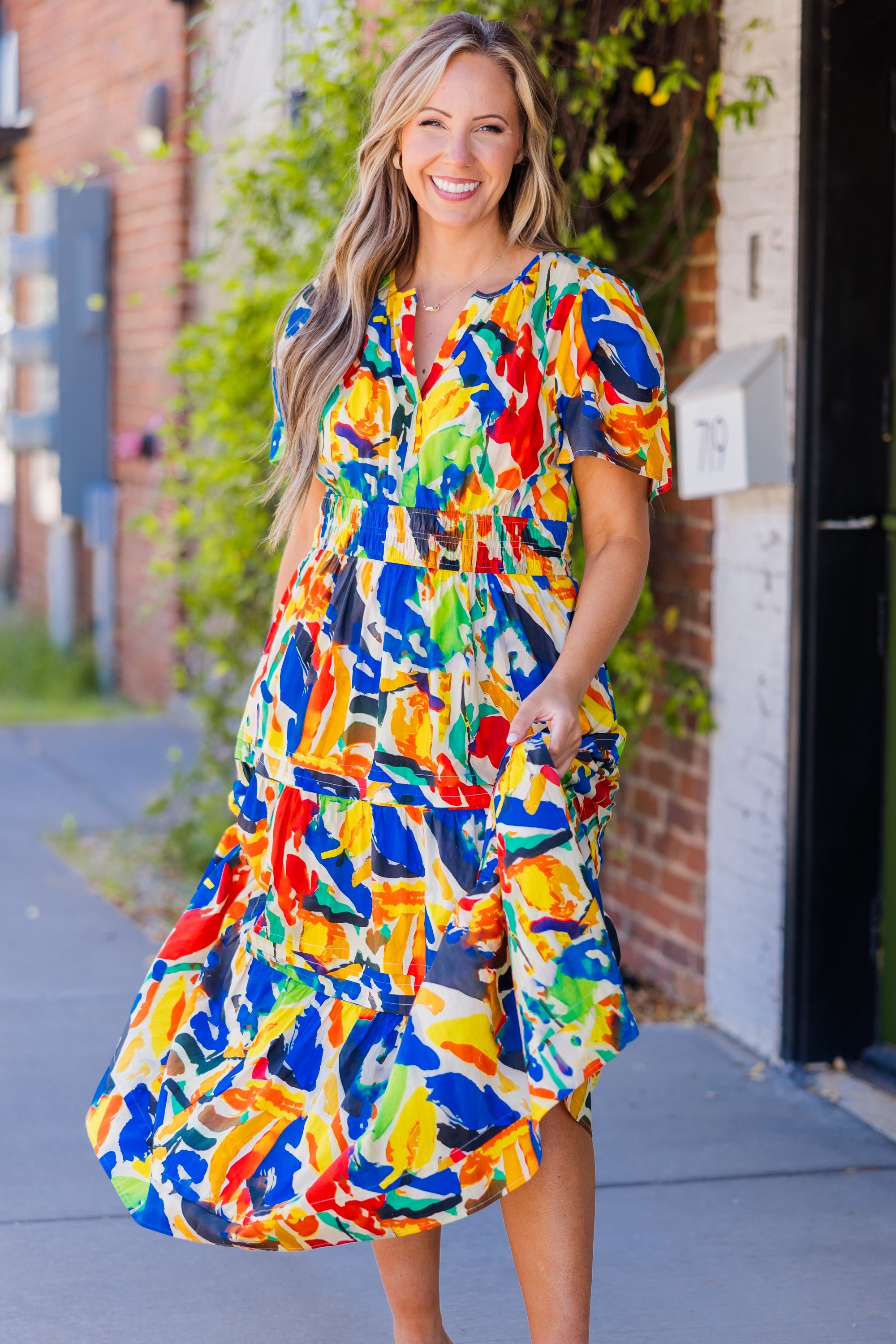 Wish Me Joy Dress. Blue Watercolor