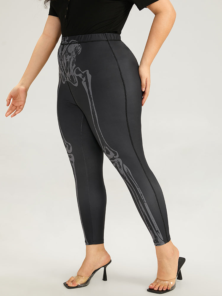 Halloween Skull Print High Rise Skinny Leggings