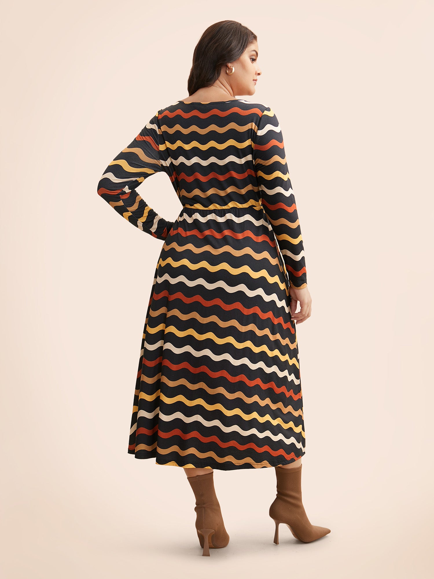 Round Neck Contrast Striped Midi Dress