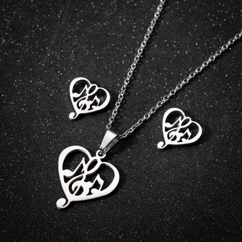 Fashion Heart Shape 201 Stainless Steel 18K Gold Plated Plating Earrings Necklace