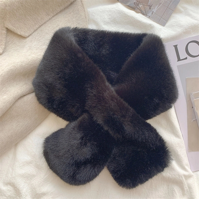 Women's Scarf Winter Versatile Plush Thickened Scarf  Solid Color Fur Collar Girl Cute Rex Rabbit Fur Scarf