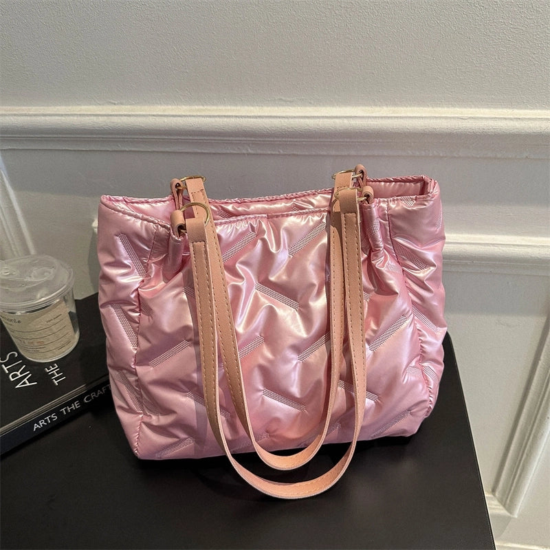 Women's Water Repellent Solid Color Classic Style Square Zipper Shoulder Bag