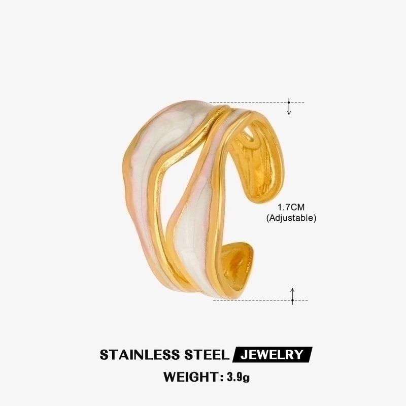 304 Stainless Steel 18K Gold Plated Streetwear Enamel Plating Irregular Resin Open Rings