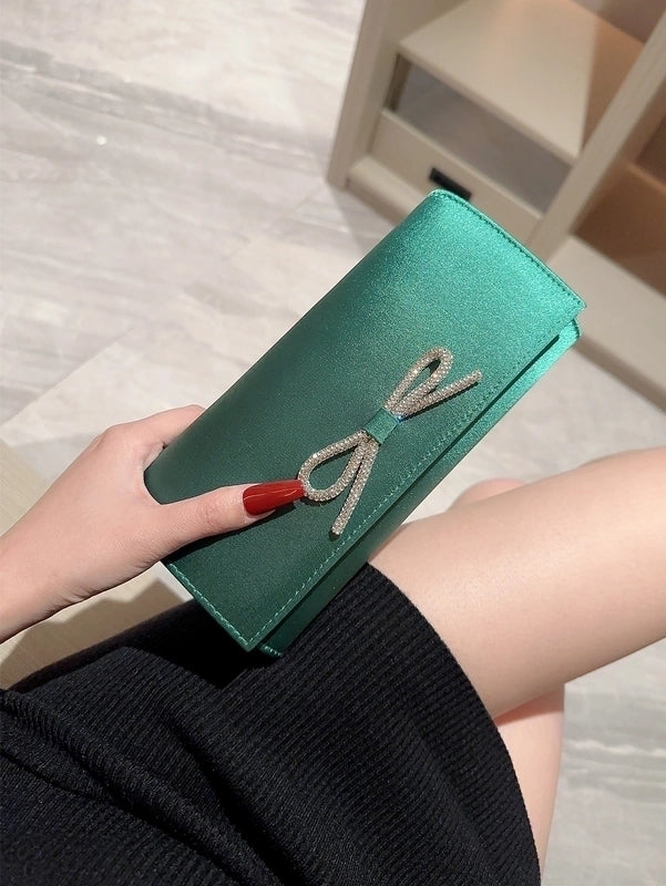 Apricot Green Black Polyester Solid Color Bow Knot Bowknot Evening Bags