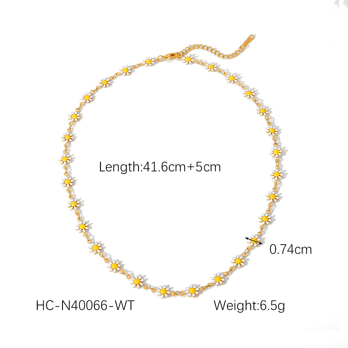 Stainless Steel Chain Small Daisy Olive Branch Butterfly Color Oil Drop Necklace Female Fashion All-Match Titanium Steel Bracelet