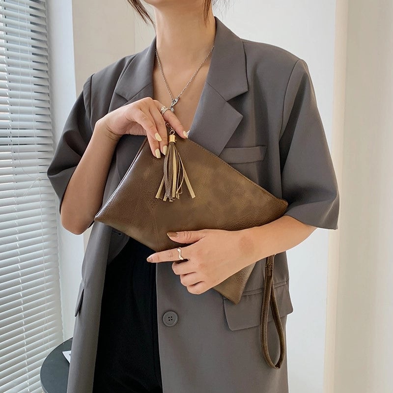 Black Brown Pu Leather Solid Color Clutches