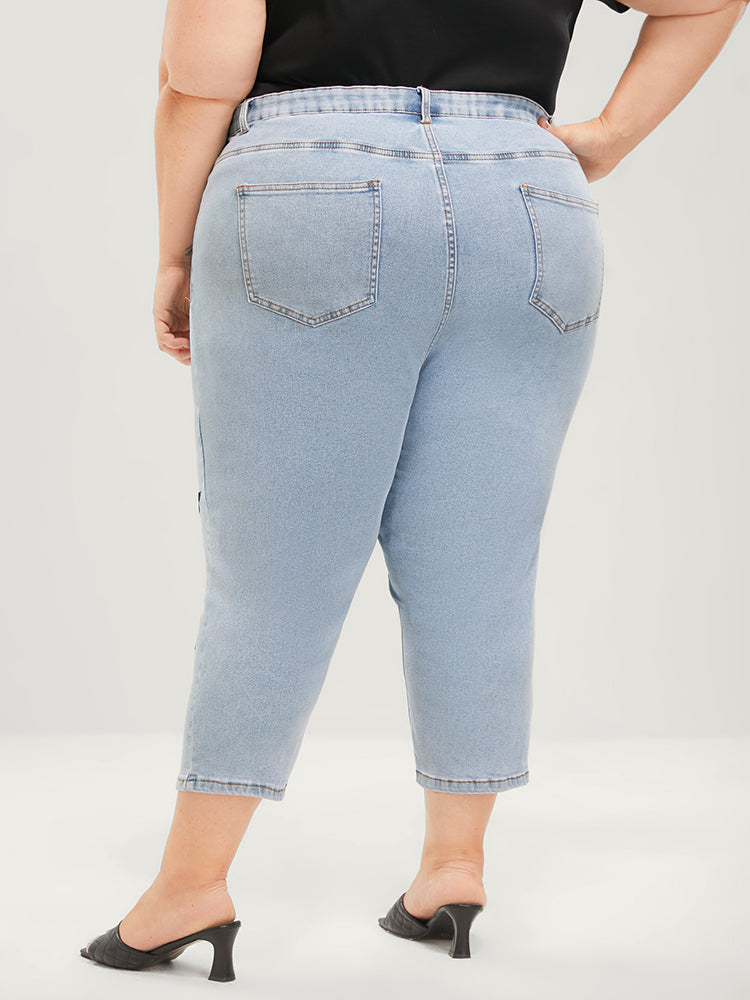 Skinny Very Stretchy Mid Rise Light Wash Cropped Jeans